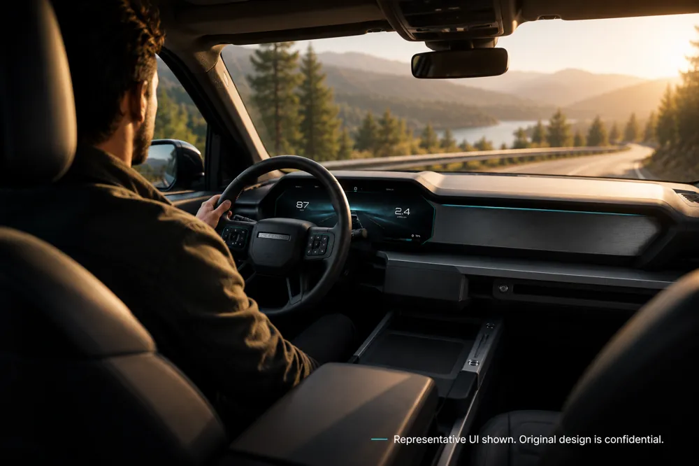 Land Rover 2030 instrument cluster HMI concept showing safety-critical driving information